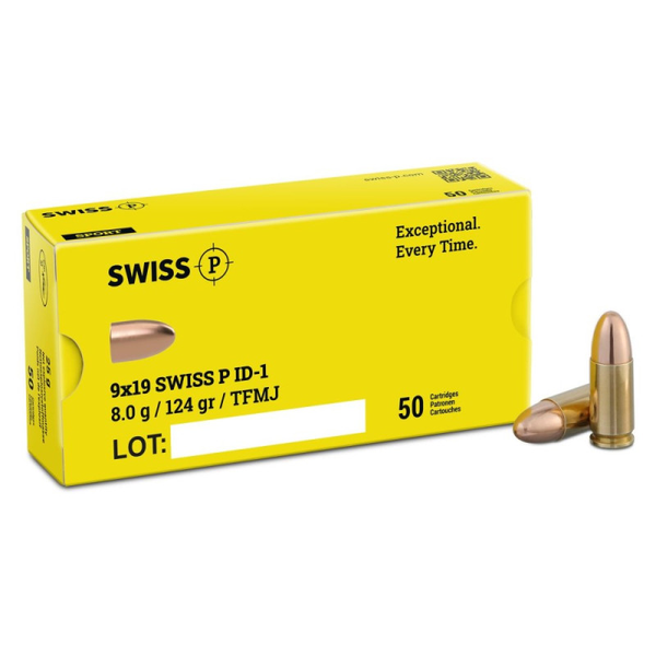 Pistolenpatrone SWISS P ID-1 8g 124gr TFMJ (Sintox) 9mm Para - VE 50 Schuss, Bild 1