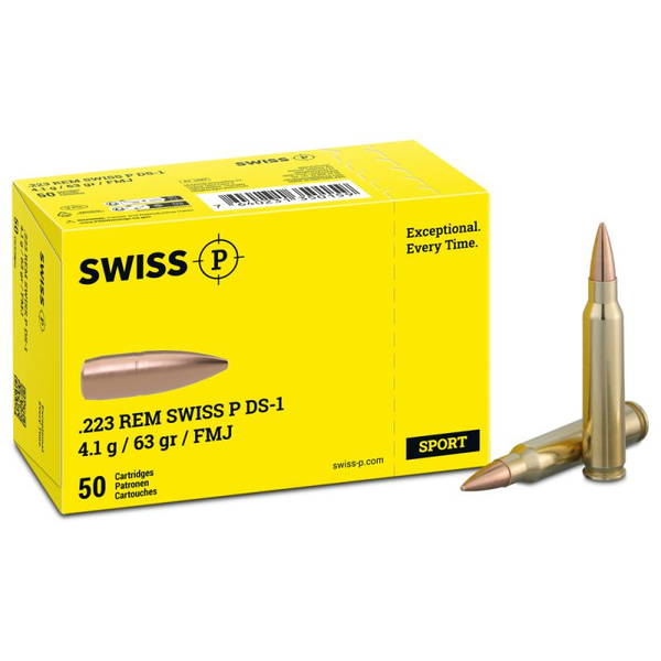 Büchsenpatrone SWISS P DS-1 FMJ 4.1 g / 63 gr .223 Rem. - VE 50 Schuss, Bild 1