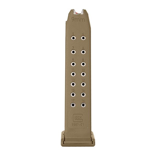 Magazin GLOCK 19X / 17 / 45 9mm Para - 17 Schuss - Coyote - mit orangem Zubringer, Bild 2