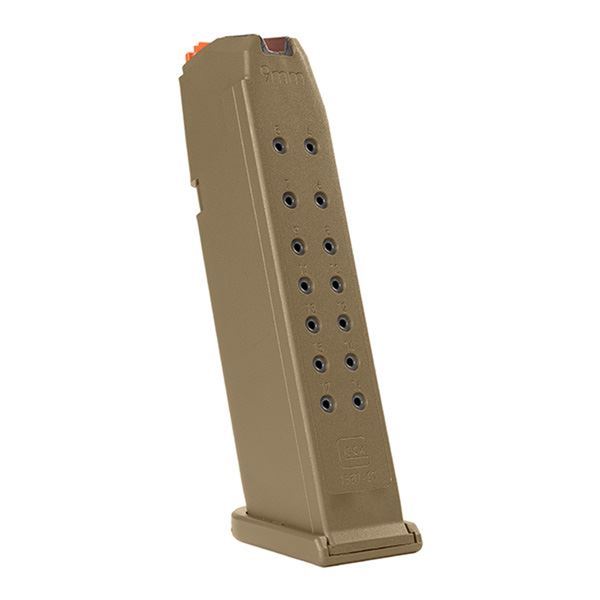 Magazin GLOCK 19X / 17 / 45 9mm Para - 17 Schuss - Coyote - mit orangem Zubringer, Bild 1