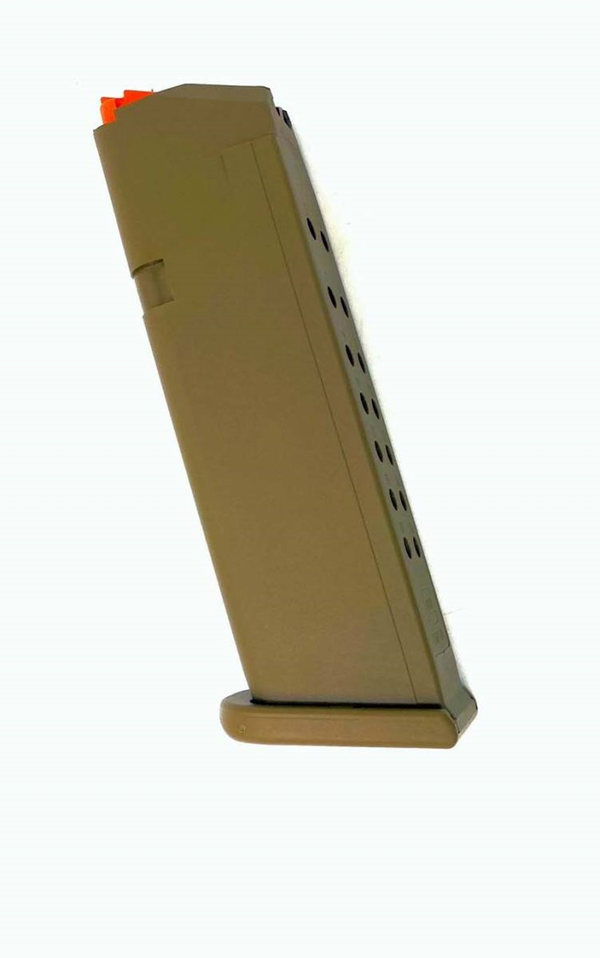 Magazin GLOCK 19X / 17 / 45 9mm Para - 17 Schuss - Coyote - mit orangem Zubringer, Bild 3