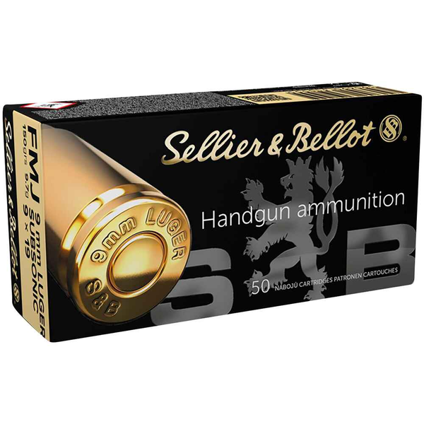 Pistolenpatrone Sellier & Bellot Subsonic FMJ 150grs 9.7g 9mm Para - VE 50 Schuss, Bild 1